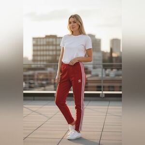 Adidas Red Joggers with White Stripes